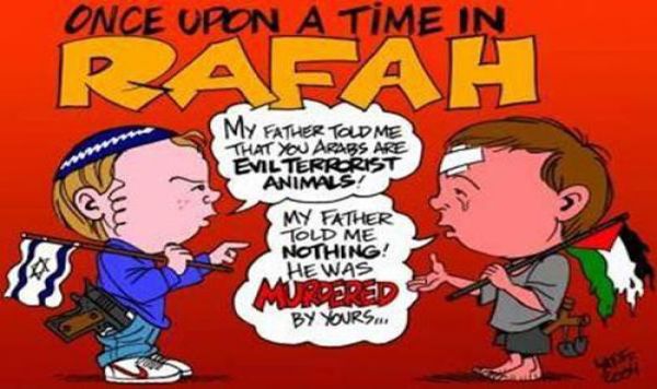 الكاريكاتور السياسي : الحرب اللفظية بين طفل يهودي و فلسطيني