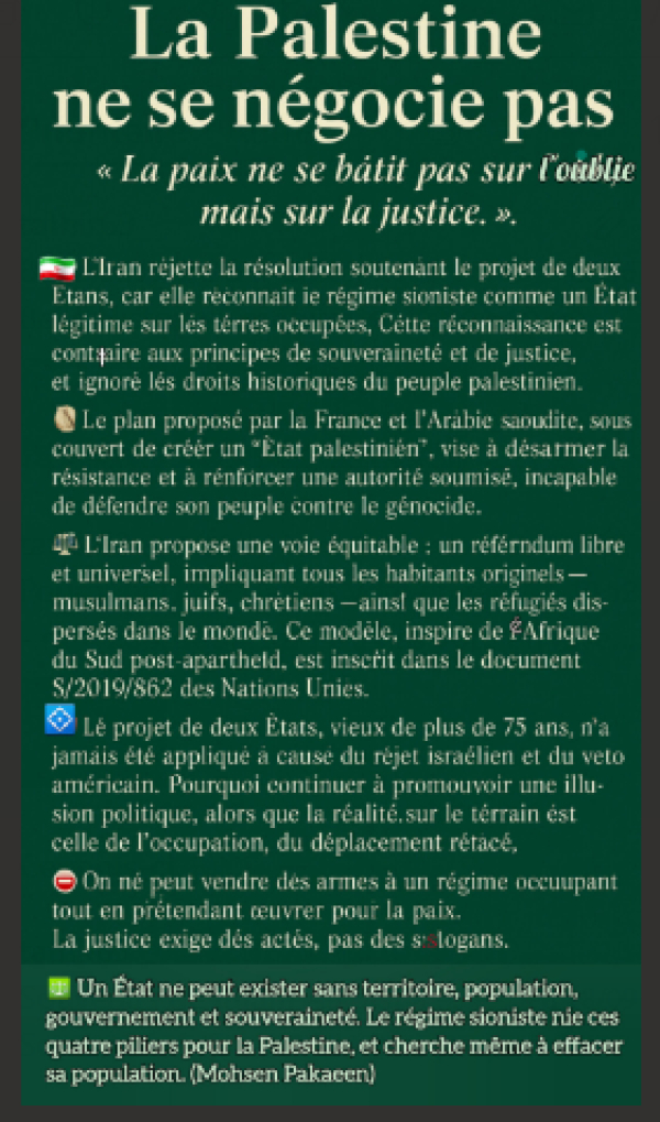 Pourquoi l’Iran n’a pas voté en faveur du projet de deux États