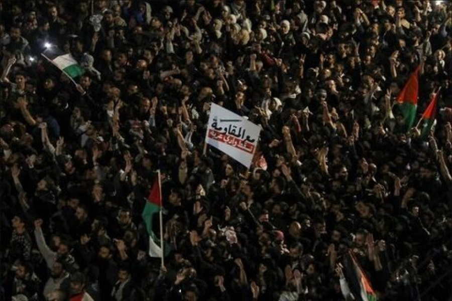 जॉर्डन में गाज़ा के समर्थन और इजरायल के ज़ुल्म के खिलाफ विरोध प्रदर्शन