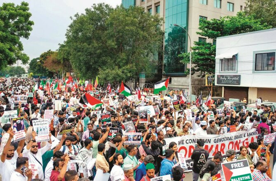 ग़ज़्ज़ा में फिलिस्तीनियों के नरसंहार के खिलाफ चेन्नई में विशाल रैली