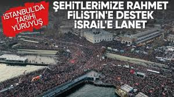 Galata Köprüsü&#039;nde Filistin’e Destek Yürüyüşü