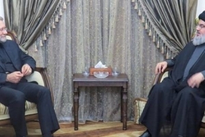 سید حسن نصراللہ کی ایرانی پارلیمنٹ کے اسپیکر کے ساتھ ملاقات