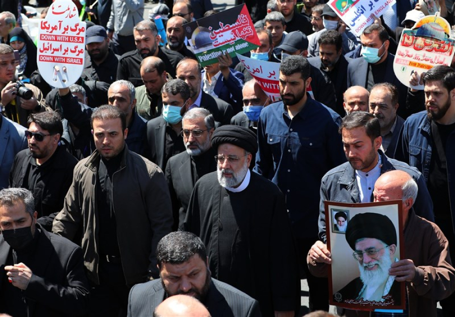 تہران: یوم القدس کی ریلی میں صدر آیت اللہ ابراہیم رئیسی سمیت اعلیٰ حکومتی شخصیات کی شرکت